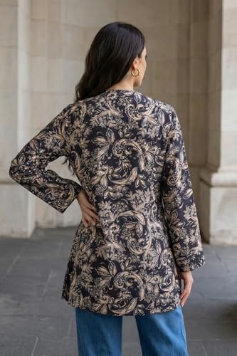 W for Woman Navy Blue Block Paisley Printed Straight Tunic - (W31492-127117-S)