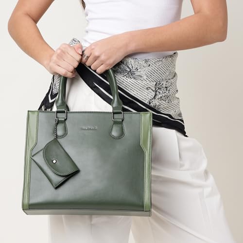 Fastrack Sage Edge Satchel | Faux-Leather Women's Handbag | Dual Carry with Detachable Strap | Structured Tote with Envelope Charm