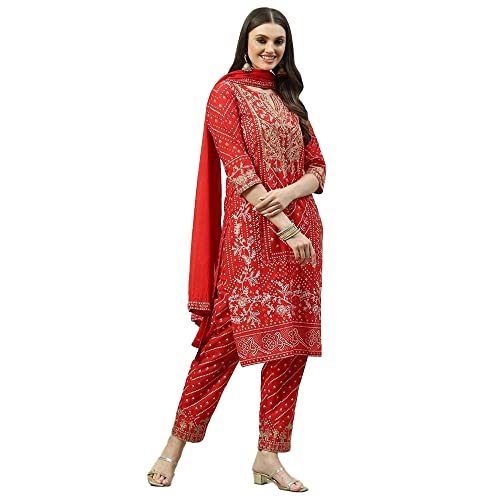 BIBA WOMEN PRINTED NARROW SALWAR KURTA DUPATTA(SKDDURGOTSA8251_RED_32)