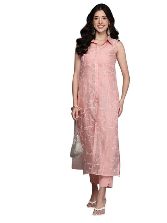 Ahalyaa Women's Polyester Kurta Set (AHKUPNTP-COMBO-1119_Pink
