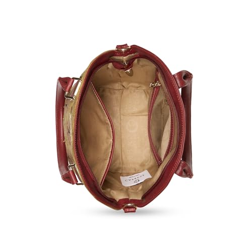 Caprese Siji Tresna Small Satchel Bag for Women with Adjustable & Detachable Strap | Kashida Embroidery Shoulder Bag | Crossbody & Handheld Bag for Work, Travel, and Everyday Use (Red)