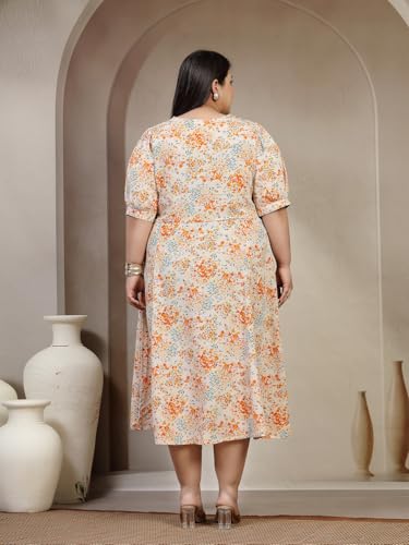 Women Plus Size Floral Print Fit & Flare Midi Dress (LDR24015-MULTIPRINT-7XL)