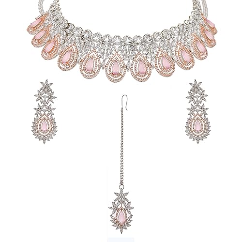 VOYLLA Cz Elegance Dual Tone Brass Made Necklace Set