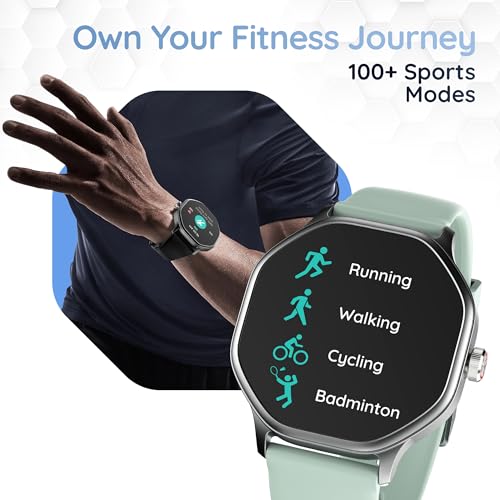 Pebble Hive Octa Display Smartwatch | BT Calling | Functional Rotating Crown | Multi Sports Modes | Sleep Monitoring | Health Suite | Customizable Watch Faces | in-Built Games & World Clock - Green