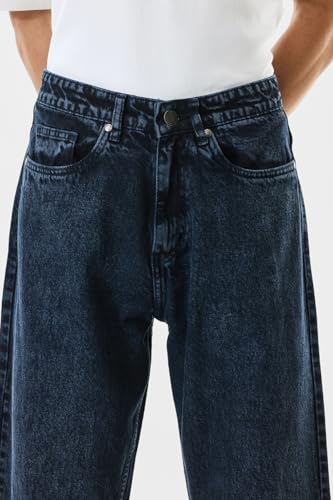 SNITCH Men Jeans | Baggy Fit Relaxed Style with Mid Rise & Wide-Leg Design | 100% Cotton Woven Denim for Casual & Street Wear |Dark Blue