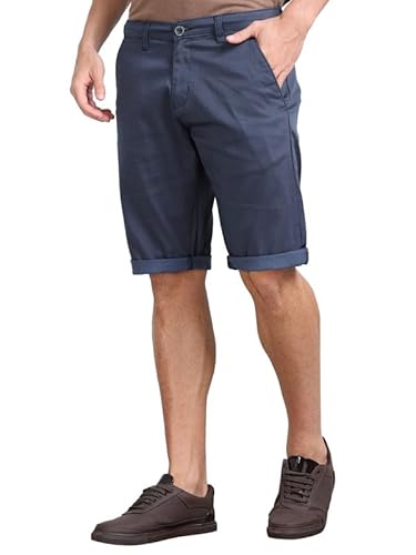BEEVEE Men’s Casual Navy Printed Cotton Lycra Shorts | Mid Rise, Knee Length, 4 Pockets, Drawstring Closure, Regular Fit