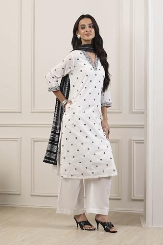 Biba Women Black Cotton Straight Suit Set_36