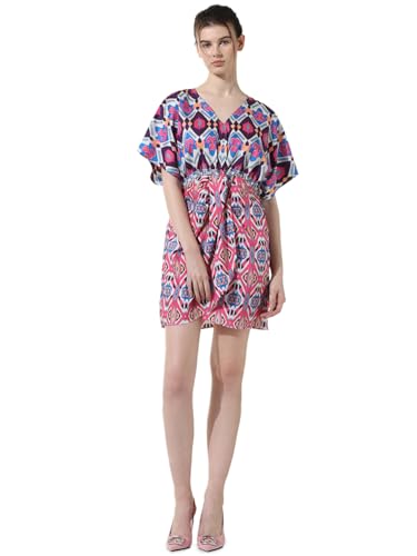 ONLY Women Printed Viscose Blend Above Knee Purple Wrap Dress