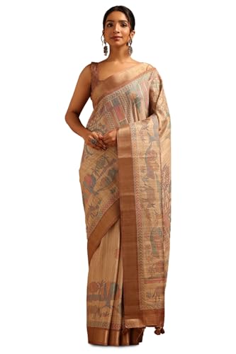 Soch Womens Beige Tussar Ethnic Motifs Saree