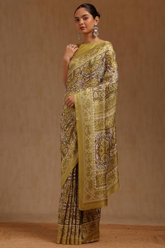 Soch Womens Light Olive Art Silk Ethnic Motif Saree