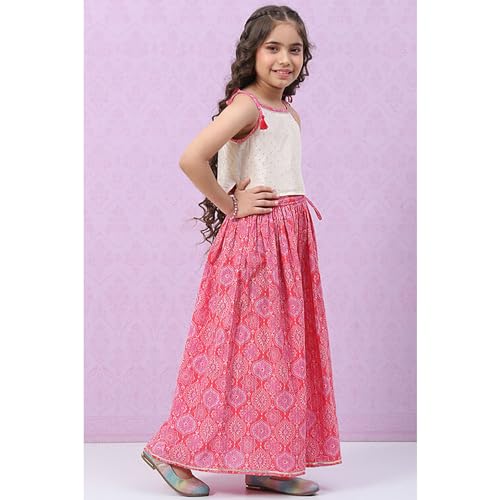 BIBA Girls Viscose Flared Printed Lehenga Set(KW5070E_15_Red)