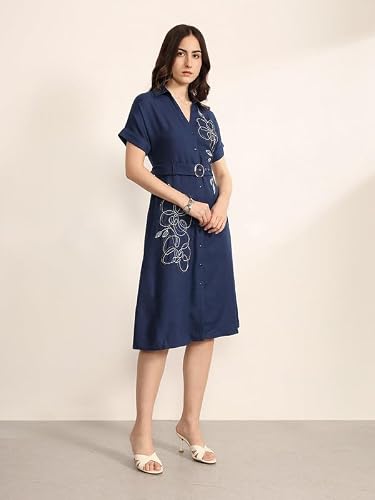 Kazo Concord Midi Dress with Belt (Blue L)