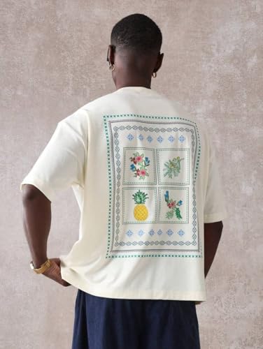 GURIK Men's Oversized Baggy Fit Drop Shoulder Printed Tshirt(SF-Mens-osize-Tshirt-Pine Aple-White-XL)