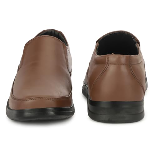 Leatherful Formal Moccasin Shoes for Men | Full Grain Genuine Leather | PU Sole & Nappa Lining | Office | Party | Smart Casual (Brown, UK Footwear Size System, Adult, Men, Numeric, Medium, 9)