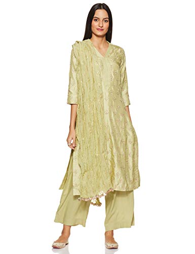 BIBA WOMEN EMBROIDERY STRAIGHT SALWAR KURTA DUPATTA(SKD6643_GREEN_34)
