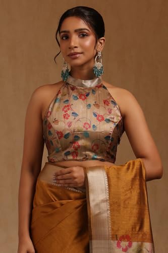 Soch Womens Mustard Tussar Floral Printed Saree
