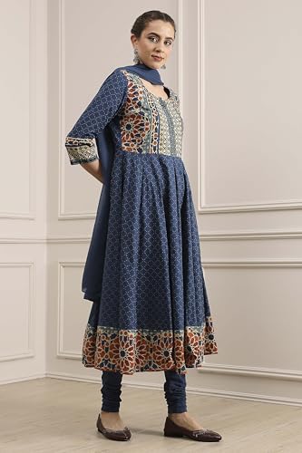 Biba Women Indigo Cotton Anarkali Printed Lehenga Set_32