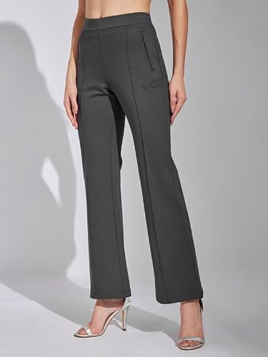 Latin Quarters Women Grey Solid High Rise Casual Flared Trouser_M
