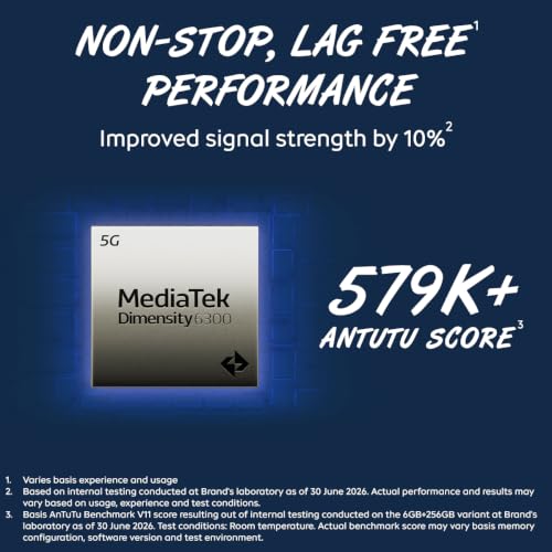 iQOO Z11 Lite 44W 5G (Midnight Blue, 6GB RAM, 128GB Storage) | 6500mAh Battery with 44W Fast Charging* | Dimensity 6300 with 579k+ AnTuTu Score* | OriginOS 6.0 with AI Creation* & Private Space*