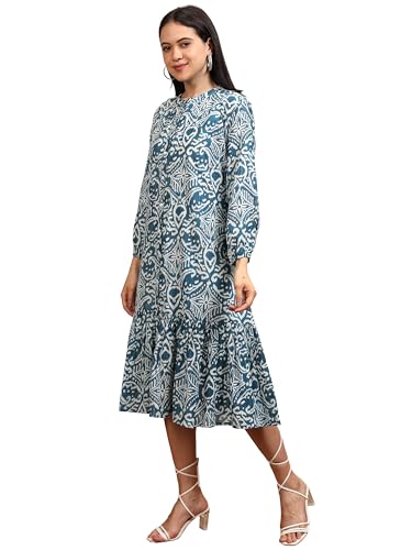 Vishudh Women 3/4 Sleeve Round Neck Dress Set VPDS000085 Blue M