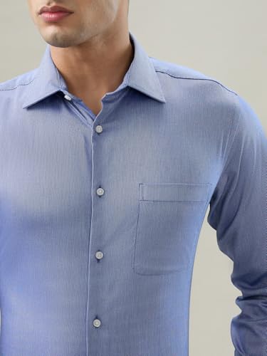 Raymond Blue Structure Pattern Men Long Sleeve Casual Shirt