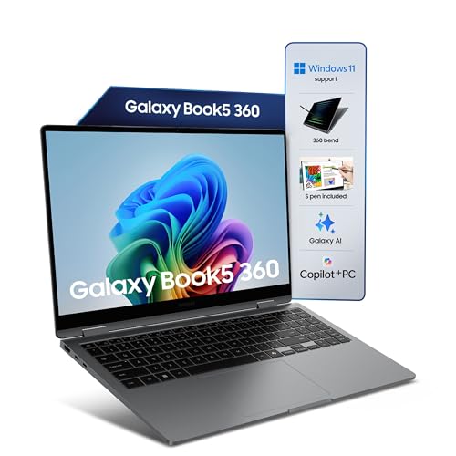 Samsung Galaxy Book5 360 | Intel Evo Core Ultra 5 226V | Built-in AI | 15.6" (39.6cm) Touchscreen 2-in-1 AMOLED 60Hz | 500 Nits (16GB/512GB SSD/Intel Arc/Win11/MSO'21/Gray/1.46kg) | S-Pen Included