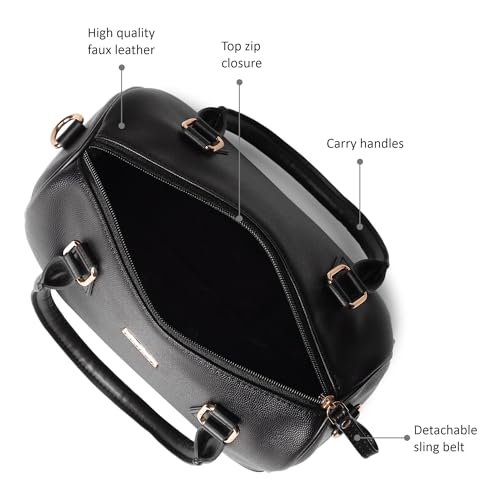 Fastrack Women Carryall Satchel with Top Handles and Adjustable Shoulder Strap - Stylish Barrel Bag with Secure Zip Closure for Everyday Use, Black