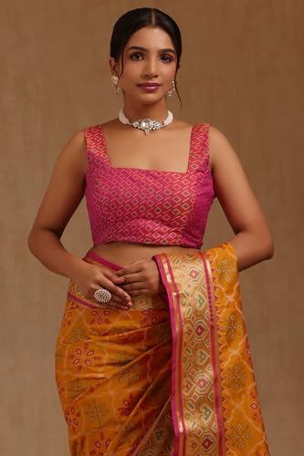 Soch Womens Mustard Silk Blend Patola Print Saree
