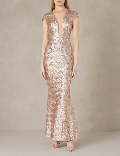 Dress the Population Women's Michelle Cap Sleeve Sequin Long Gown, Rose Gold, M