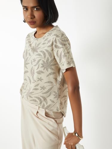 Max Women Printed T-Shirt (Beige_XXL)