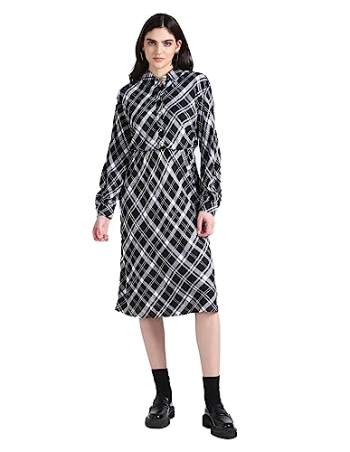 Tommy Hilfiger Women's Viscose A-Line Midi Casual Dress (S23JWDR005_Black