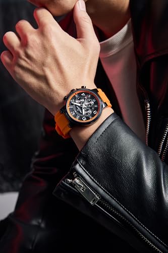 Daniel Hechter Paris Beaubourg Collection Multifunctional Watch for Men with Textured Round Dial and Silicon Strap-DHM1009 (Orange)