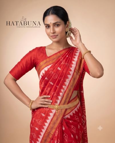Hatabuna Handloom Pure Mulberry Silk Shankha Design Saree Red