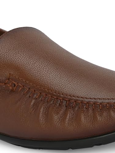 HITZ Men's Tan Leather Slip-On Comfort Loafer Shoes - 10