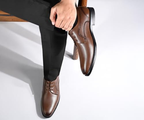 LOUIS STITCH Men’s Russet Tan Formal Lace-Up Derby Shoes | Formal Lace-Up Shoes for Men | Business & Occasion Wear | LSVSPL-1-TN |UK-8