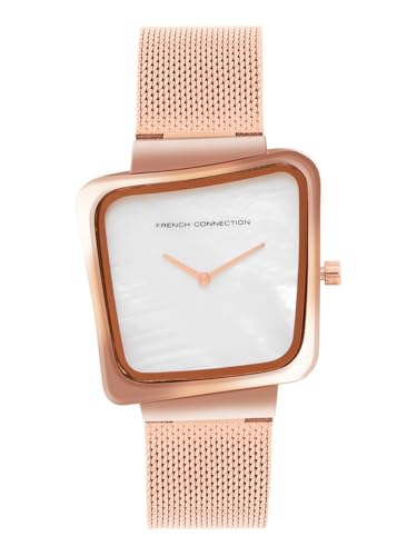 French Connection Mop White Square Dial with Rose Stainless Steel Mesh Strap Watch - for Womens FCU6SRGM