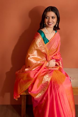 Taneira Women Pink Silk Viscose Banaras Cutwork Saree with Unstitched Blouse Piece (SAPH01AA9884-Pink)