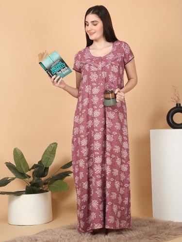 Sweet Dreams Women Printed Full Length Night Dress Rose