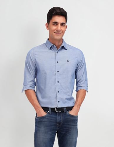 U.S. POLO ASSN. DENIM CO. Men's Slim Fit Shirt (UDSHT1427 Blue