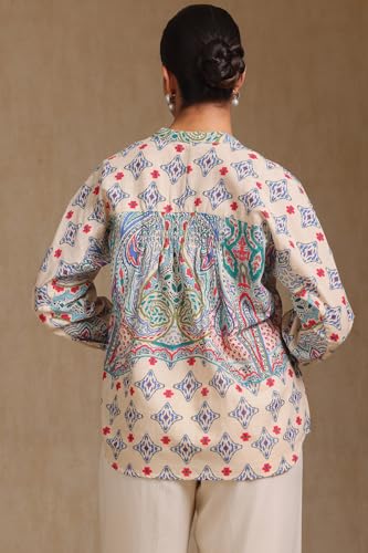 Soch Womens Blue Cotton Flex Ethnic Motif Tunic