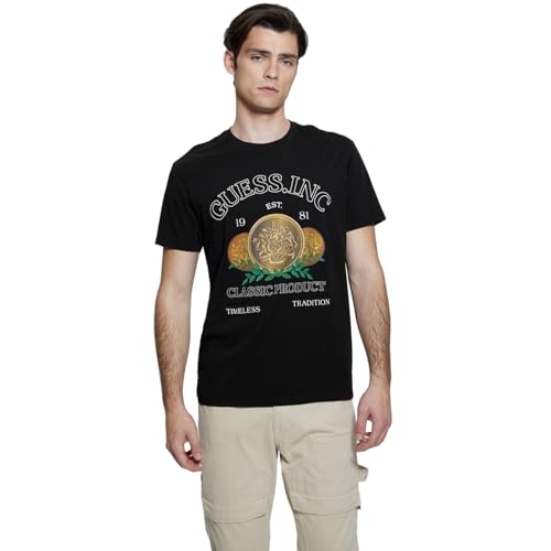 GUESS Black Pure Cotton Printed Round Neck T-Shirt