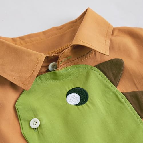 Hopscotch Boys Short Sleeves Brown 2-Pc Dino Applique Shirt & Shorts (18-24 Months)