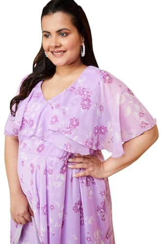 max Women's Polyester A-Line Midi Dress (Purple Lilac)