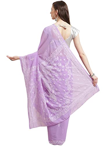 Ada Hand Embroidered Chikankari Georgette Mauve Saree for Women A183248