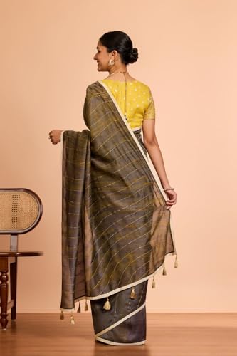 Taneira Women Brown Pure Tissue Organza Hand Painted Embroidered Saree with Unstitched Blouse Piece (SAIP01AC1418-Brown)