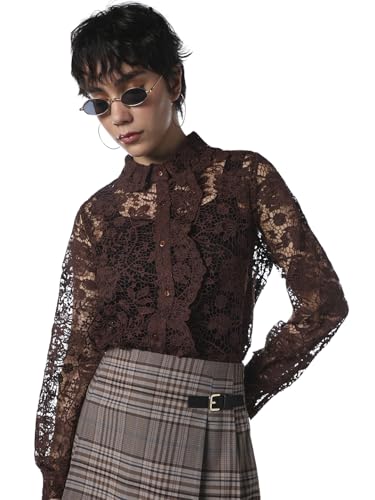 ONLY Women's Floral Print Regular Fit Brown Shirt