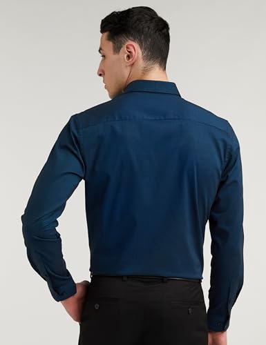 Peter England Men's Everyday Solid Slim Fit Full Sleeve Formal Shirt | Cotton-Rich, Blue