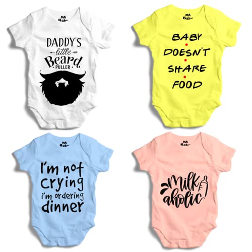 Manchais Rompers For Baby Girl And Baby Boy Short Sleeves Romper Pure soft Cotton Baby Bodysuits Jumpsuits And Onesies Pack Of 4 Baby Dress Clothes (3-6 Months)