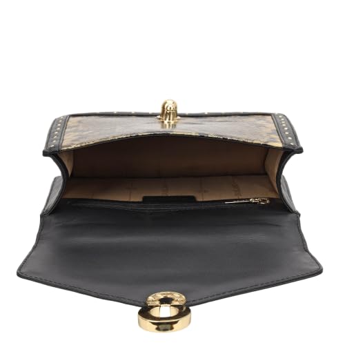 Da Milano Leather Satchel Bag for Women - Beige & Black (LB-02392)