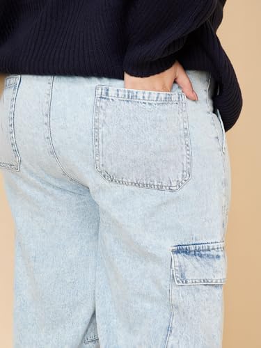 Max Women Washed Cargo Jeans (Blue_42)